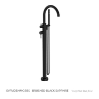 Evolve Gooseneck Floor Mount Bath Filler With Hand Shower Brushed Black Sapphire