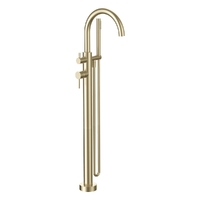 Evolve Gooseneck Floor Mount Bath Filler With Hand Shower Brushed Gold Trim Kit