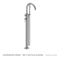 Evolve Gooseneck Floor Mount Bath Filler With Hand Shower Matt White Chrome Trim Kit
