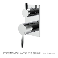 Evolve Rotary Diverter Wall Mixer - Solid Rectangular Plate Matt White &amp; Chrome Trim Kit