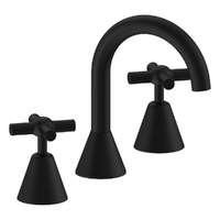 Fusion Cross Basin Set - Fixed Spout - 6 Star - Jumper Valve Matt Black (Lf)