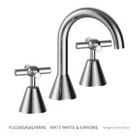 Fusion Cross Basin Set - Swivel Spout - 6 Star - 3/4 Turn Ceramic Matt White &amp; Chrome (Lf)