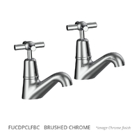 Fusion Cross Pillar Cocks - 4 Star - Pair - 3/4 Turn Ceramic Brushed Chrome (Lf)