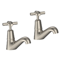 Fusion Cross Pillar Cocks - 4 Star - Pair - 3/4 Turn Ceramic Brushed Nickel (Lf)