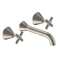 Fusion Cross Wall Basin Set - 6 Star - 3/4 Turn Ceramic Brushed Nickel (Lf)