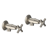 Fusion Cross Washing Machine Cocks - Pair - 3/4 Turn Ceramic Brushed Nickel