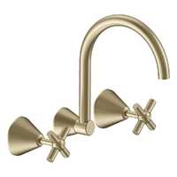 Fusion Cross Wall Sink/Laundry Set - 4 Star - 3/4 Turn Ceramic Brushed Gold (Lf)