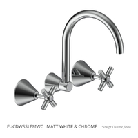 Fusion Cross Wall Sink/Laundry Set - 4 Star - 3/4 Turn Ceramic Matt White &amp; Chrome (Lf)