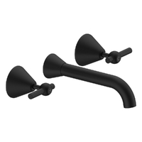 Fusion Lever Wall Basin Set - 6 Star - 1/4 Turn Ceramic Matt Black (Lf)