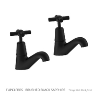 Fusion Cross Pillar Cocks - 4 Star - Pair - Jumper Valve Brushed Black Sapphire (Lf)