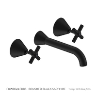 Fusion Cross Wall Basin Set - 4 Star - Jumper Valve Brushed Black Sapphire (Lf)