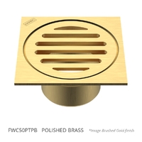 50 X 80 Cup Pattern Floor Waste Square Top Polished Brass