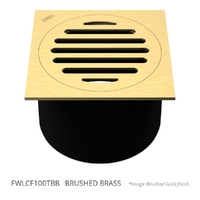 100Mm Leak Control Floor Waste Square Top Brushed Brass