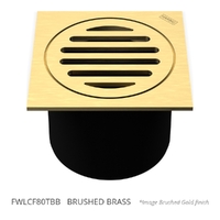 80Mm Leak Control Floor Waste Square Top Brushed Brass