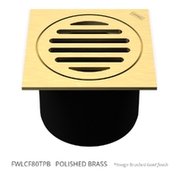 80Mm Leak Control Floor Waste Square Top Polished Brass