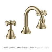 Merino Cross Basin Set - Swivel Spout - 4 Star - 3/4 Turn Ceramic Matt White &amp; Gold (Lf)