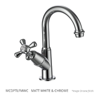 Merino Cross Swivel Pillar Tap - 4 Star - 3/4 Turn Ceramic Matt White &amp; Chrome (Lf)