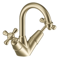Merino Cross Twin Basin Mixer  - 6  Star - 3/4 Turn Ceramic Brushed Gold (Lf)