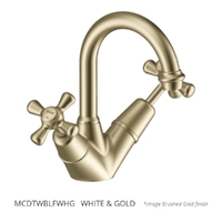 Merino Cross Twin Basin Mixer  - 4  Star - 3/4 Turn Ceramic  White &amp; Gold (Lf)