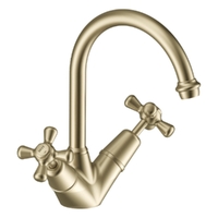 Merino Cross Twin Sink Mixer  - 4  Star - 3/4 Turn Ceramic Brushed Gold (Lf)