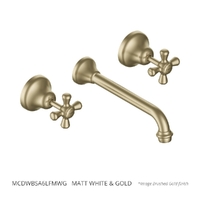 Merino Cross Wall Basin Set - 6 Star - 3/4 Turn Ceramic Matt White &amp; Gold (Lf)
