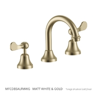 Merino Flared Basin Set - Fixed Spout - 4 Star - 1/4 Turn Ceramic Matt White &amp; Gold (Lf)