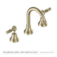 Merino Lever Basin Set - Swivel Spout - 6 Star - 1/4 Turn Ceramic Matt White &amp; Gold (Lf)