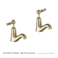 Merino Lever Pillar Cocks - 4 Star - Pair - 1/4 Turn Ceramic  White &amp; Gold (Lf)