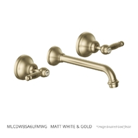 Merino Lever Wall Basin Set - 6 Star - 1/4 Turn Ceramic Matt White &amp; Gold (Lf)