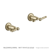Merino Lever Washing Machine Cocks - Pair - 1/4 Turn Ceramic Matt White &amp; Gold