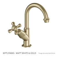 Merino Cross Swivel Pillar Tap - 4 Star - Jumper Valve Matt White &amp; Gold (Lf)