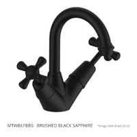 Merino Cross Twin Basin Mixer  - 4  Star - Jumper Valve Brushed Black Sapphire (Lf)