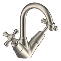 Merino Cross Twin Basin Mixer  - 4  Star - Jumper Valve Brushed Nickel (Lf)
