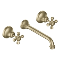 Merino Cross Wall Basin Set - 6 Star - Jumper Valve Brushed Gold (Lf)