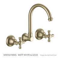 Merino Cross Wall Sink/Laundry Set - 4 Star - Jumper Valve Matt White &amp; Gold (Lf)