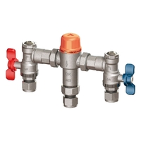 Tempering Valve with Right Angle Isolation Ball Valves Lead Free Yellow Cap AVG 15 mm (1/2")