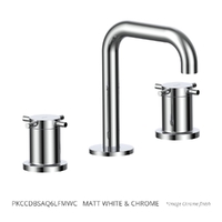 Park Cross Basin Set - Fixed Spout - 6 Star - 3/4 Turn Ceramic Matt White &amp; Chrome (Lf)