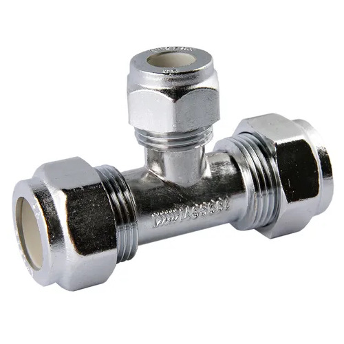 20C X 20C X 15C Nylon Compression Tee Triple Reducing Chrome Plated 