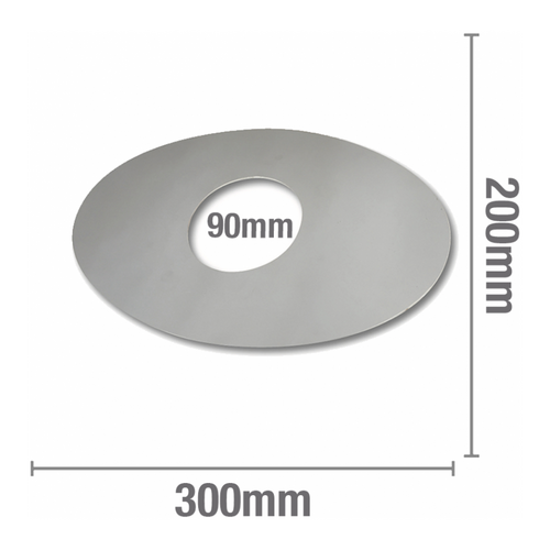 Shower Mixer Replacement Cover Plate 300mm x 200mm x 1mm  90mm I.D. (elliptical) Metal Chrome Plated